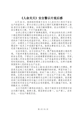 《人命关天》安全警示片观后感