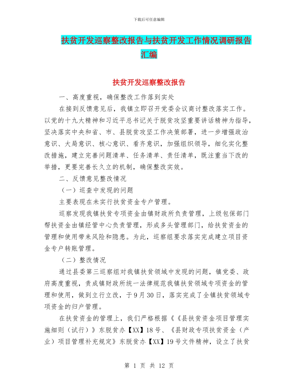 扶贫开发巡察整改报告与扶贫开发工作情况调研报告汇编_第1页