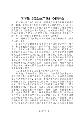 学习新《安全生产法》心得体会