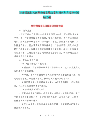 扶贫领域作风问题治理实施方案与批评与自我批评总结汇编