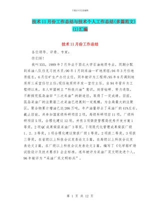 技术11月份工作总结与技术个人工作总结(1)汇编