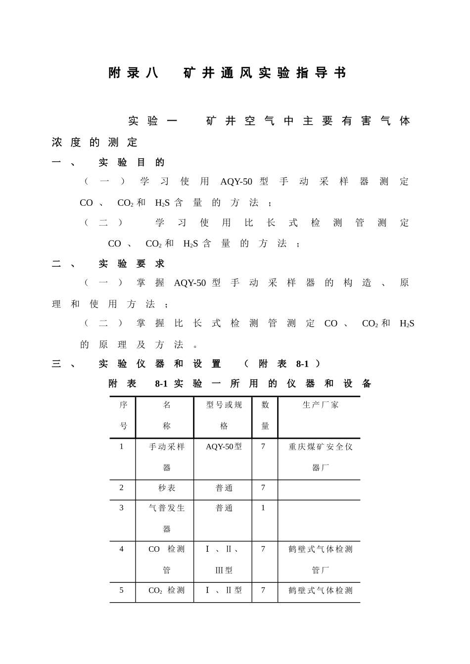 【采矿课件】附录八通风实验指导书_第1页
