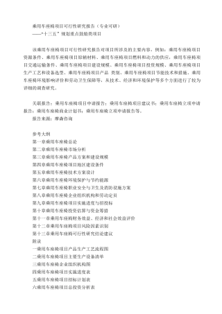 乘用车座椅项目可行性研究报告(专业可研)
