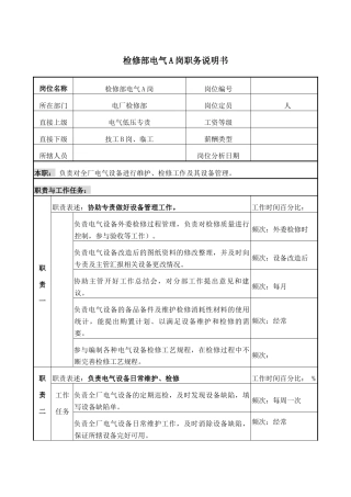 职务说明书－电气A岗