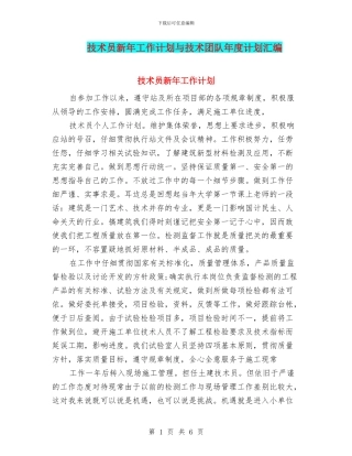 技术员新年工作计划与技术团队年度计划汇编