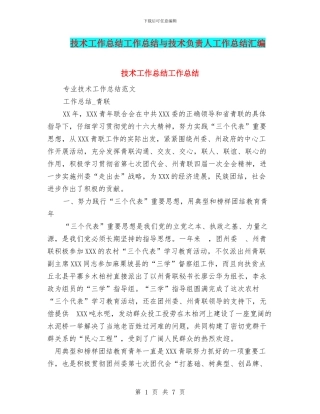 技术工作总结工作总结与技术负责人工作总结汇编
