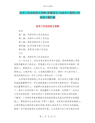 技术工作总结范文采购与技术工程师工作总结2篇汇编