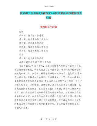 技术组工作总结与技术职务审核履职报告汇编