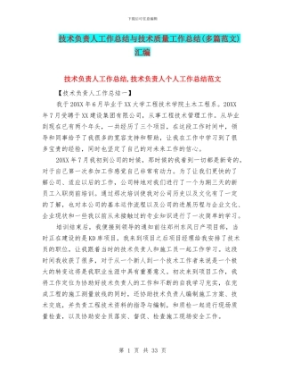 技术负责人工作总结与技术质量工作总结汇编