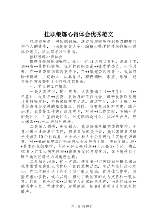 挂职锻炼心得体会优秀范文