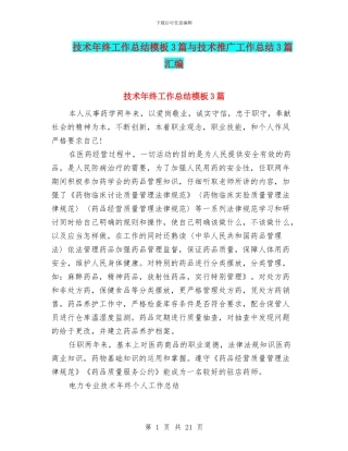 技术年终工作总结模板3篇与技术推广工作总结3篇汇编