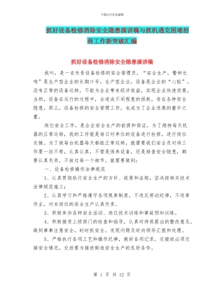 抓好设备检修消除安全隐患演讲稿与抓机遇克困难招商工作新突破汇编