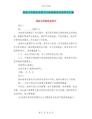 投标文件服务承诺书与投标服务的承诺书汇编
