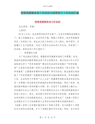 投资发展服务局工作总结与投资审计工作总结汇编