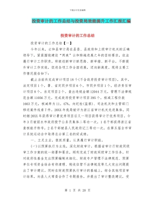 投资审计的工作总结与投资局效能提升工作汇报汇编