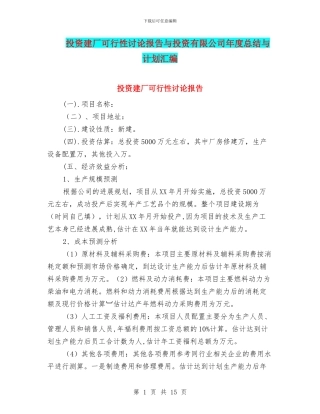 投资建厂可行性研究报告与投资有限公司年度总结与计划汇编