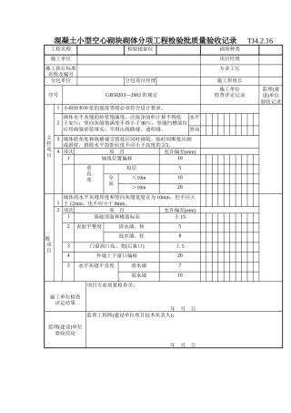 131 混凝土小型空心砌块砌体分项工程检验批质量验收记录TJ4-2-16