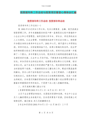 投资部年终工作总结与投资项目督查心得体会汇编