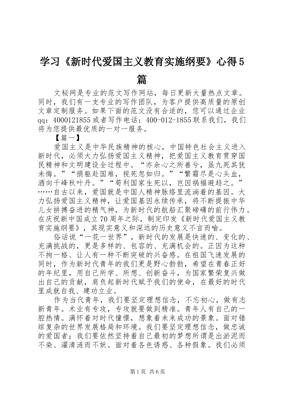 学习《新时代爱国主义教育实施纲要》心得5篇_第1页