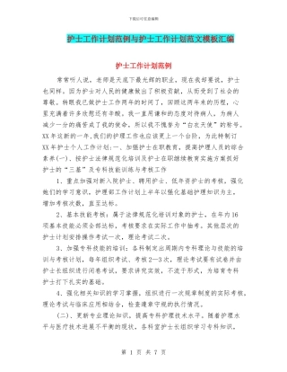 护士工作计划范例与护士工作计划范文模板汇编