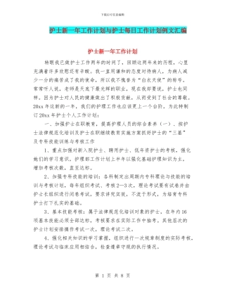 护士新一年工作计划与护士每日工作计划例文汇编