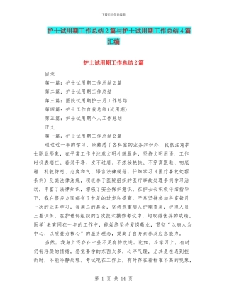 护士试用期工作总结2篇与护士试用期工作总结4篇汇编