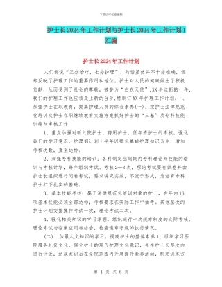 护士长2024年工作计划与护士长2024年工作计划1汇编