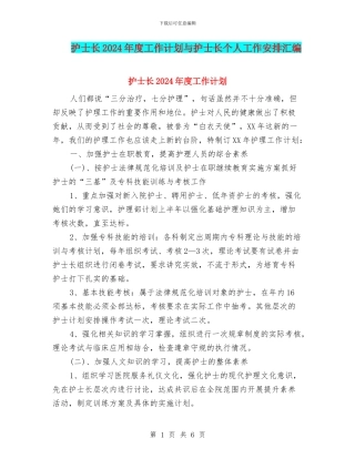 护士长2024年度工作计划与护士长个人工作安排汇编
