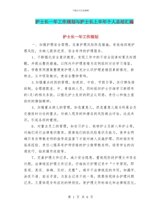 护士长一年工作规划与护士长上半年个人总结汇编