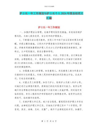 护士长一年工作规划与护士长个人2024年度总结范文汇编