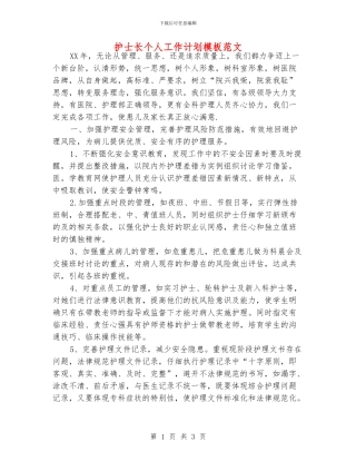 护士长个人工作计划模板范文