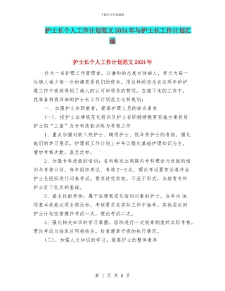 护士长个人工作计划范文2024年与护士长工作计划汇编.doc