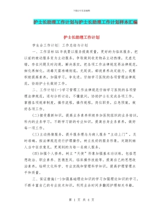 护士长助理工作计划与护士长助理工作计划样本汇编