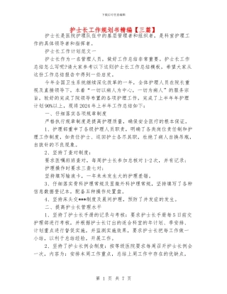 护士长工作规划书精编