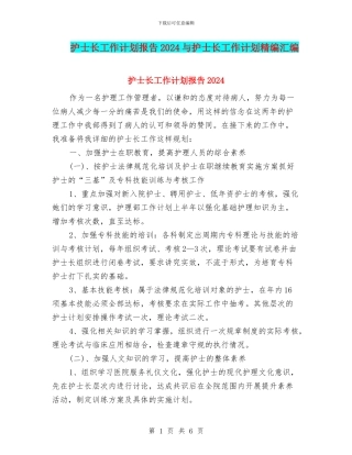 护士长工作计划报告2024与护士长工作计划精编汇编
