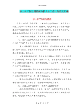 护士长工作计划范例与护士长工作计划范文汇编