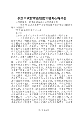 参加中欧甘肃基础教育培训心得体会