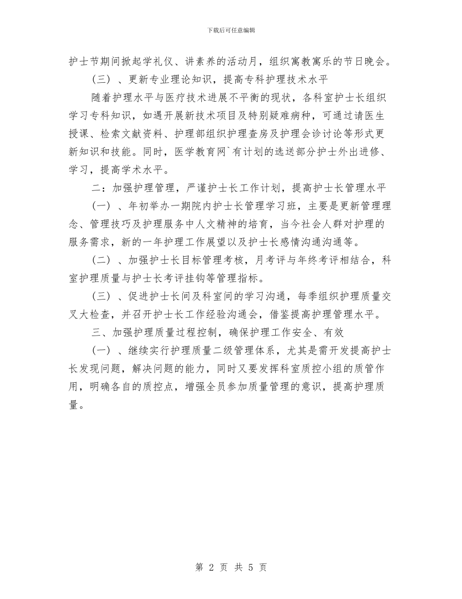 护士长年度个人工作计划与护理2024年下半年工作计划汇编_第2页