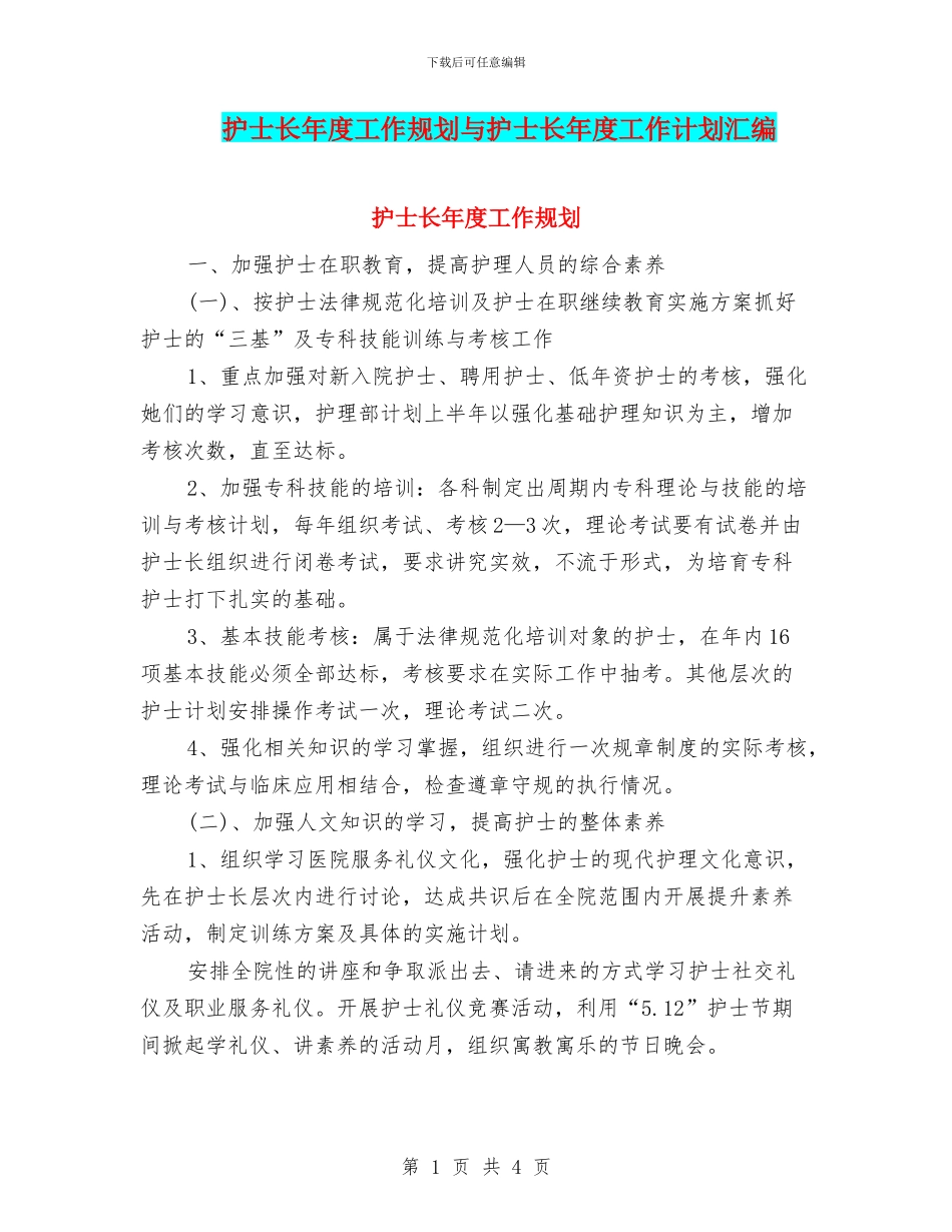 护士长年度工作规划与护士长年度工作计划汇编_第1页