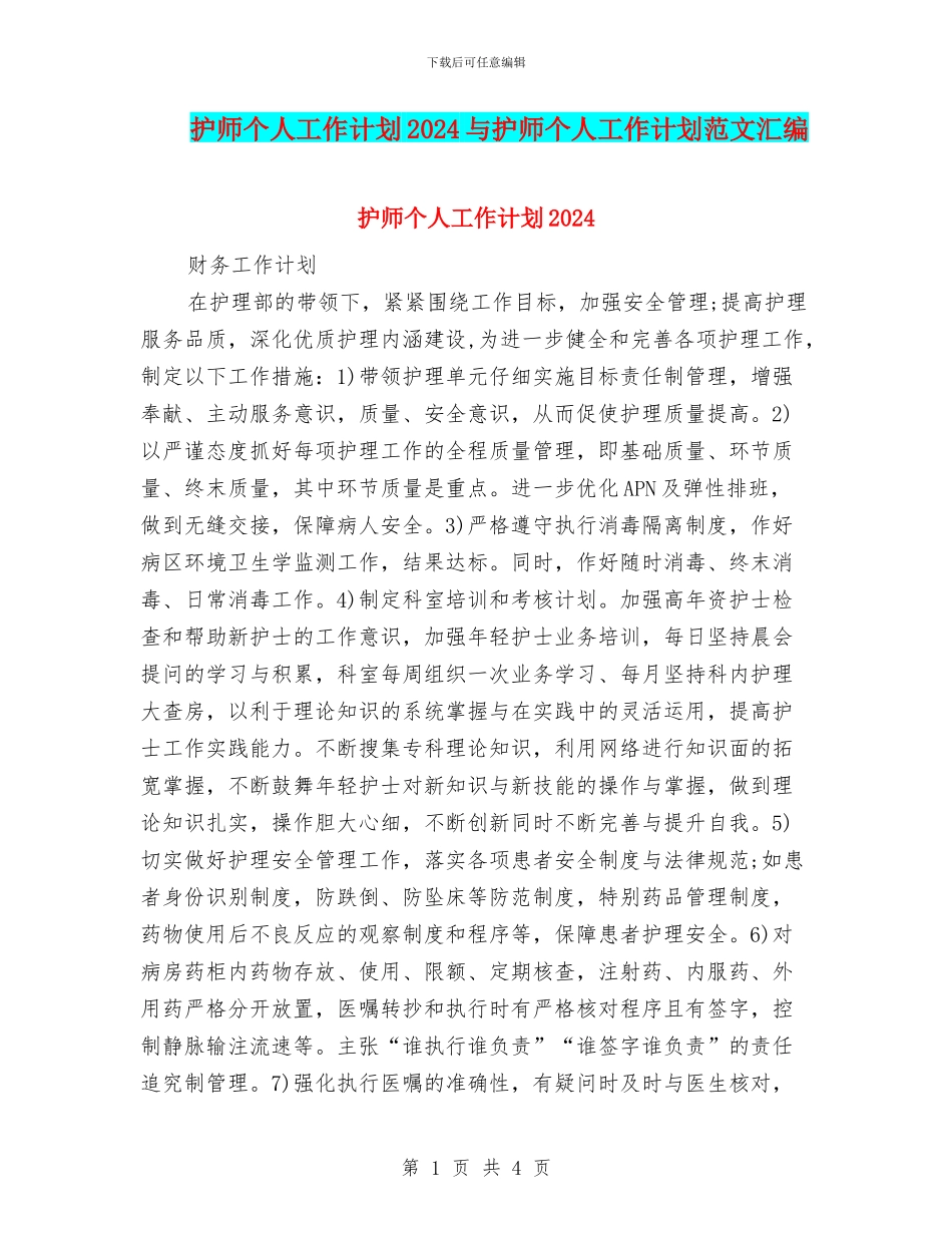 护师个人工作计划2024与护师个人工作计划范文汇编_第1页