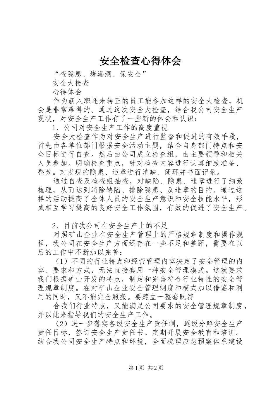 安全检查心得体会_第1页