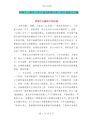 护师个人新年工作计划与护师五年工作计划范文汇编