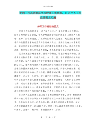 护师工作总结的范文与护师工作总结：11月个人工作总结范文汇编