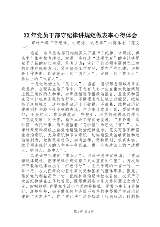 XX年党员干部守纪律讲规矩做表率心得体会