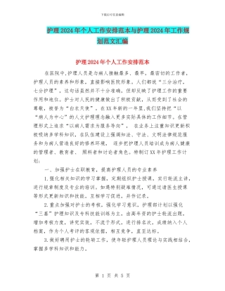 护理2024年个人工作安排范本与护理2024年工作规划范文汇编