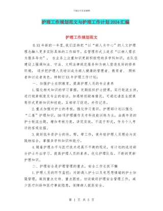 护理工作规划范文与护理工作计划2024汇编
