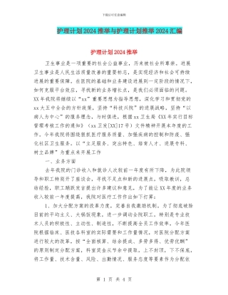 护理计划2024推荐与护理计划推荐2024汇编