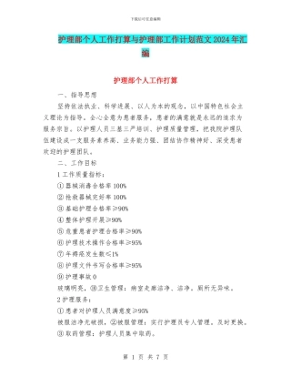 护理部个人工作打算与护理部工作计划范文2024年汇编