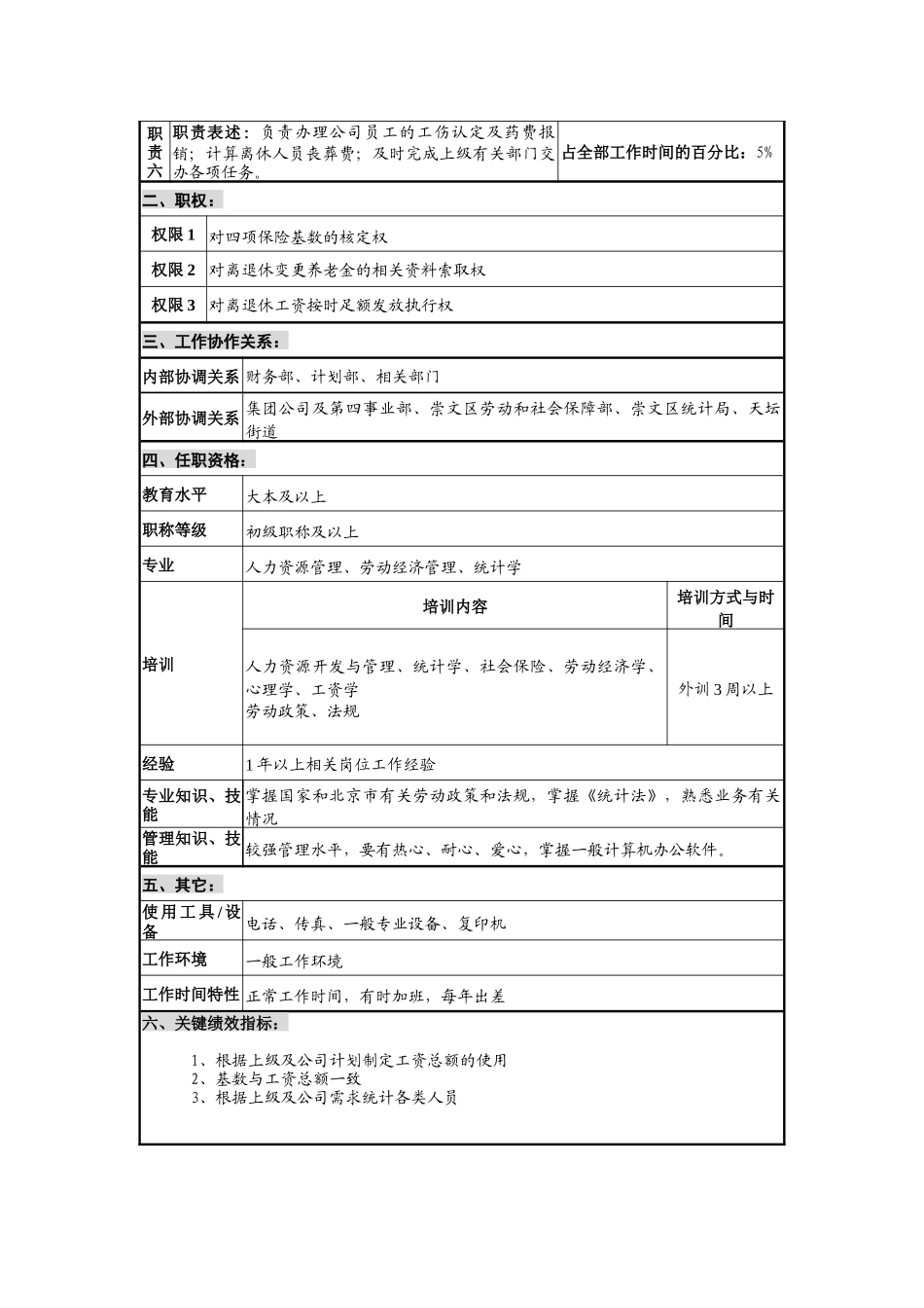 仪器生产仪器劳动保险及劳动工资统计职位说明书._第2页