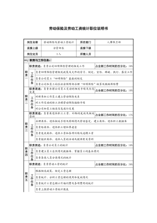 仪器生产仪器劳动保险及劳动工资统计职位说明书.